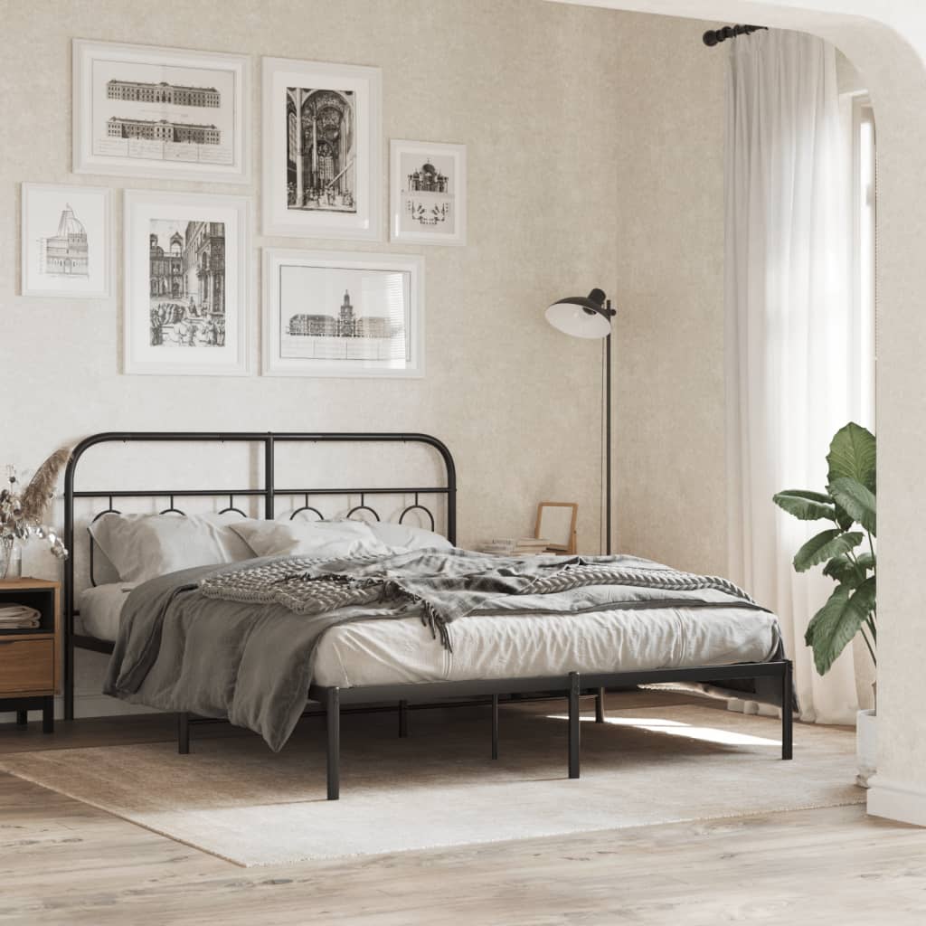 vidaXL Metal Bed Frame without Mattress with Headboard Black 135x190cm