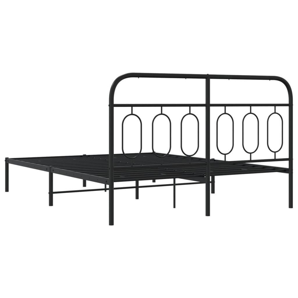 vidaXL Metal Bed Frame without Mattress with Headboard Black 135x190cm