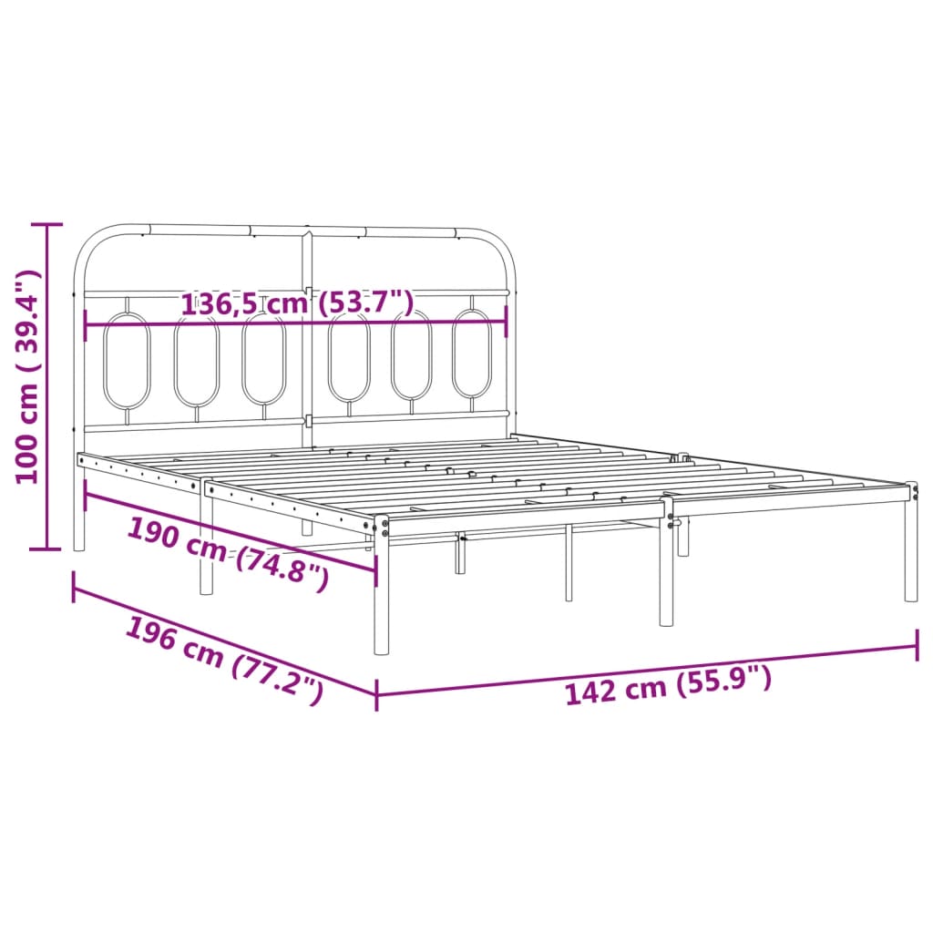 vidaXL Metal Bed Frame without Mattress with Headboard Black 135x190cm