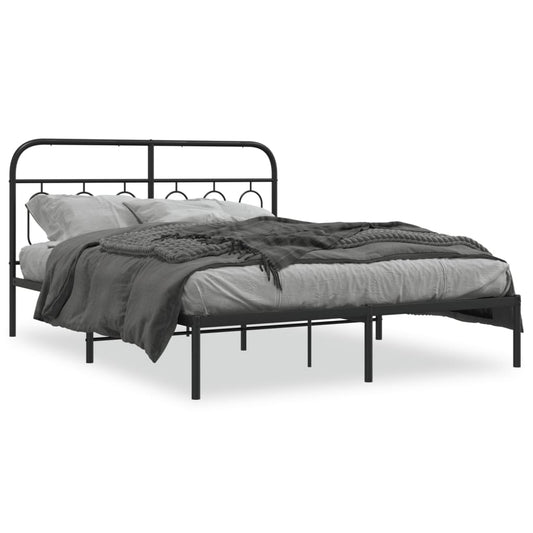 vidaXL Metal Bed Frame without Mattress with Headboard Black 135x190cm