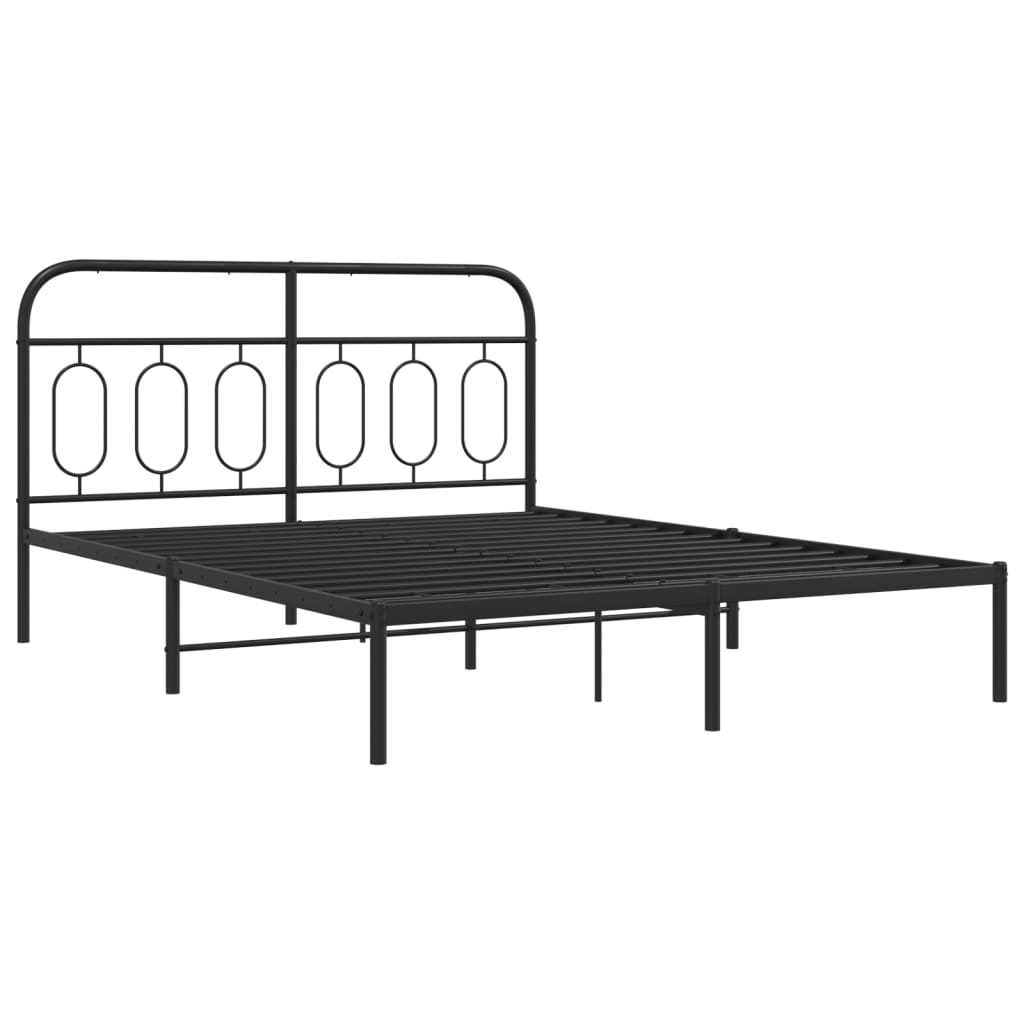 vidaXL Metal Bed Frame without Mattress with Headboard Black 150x200cm