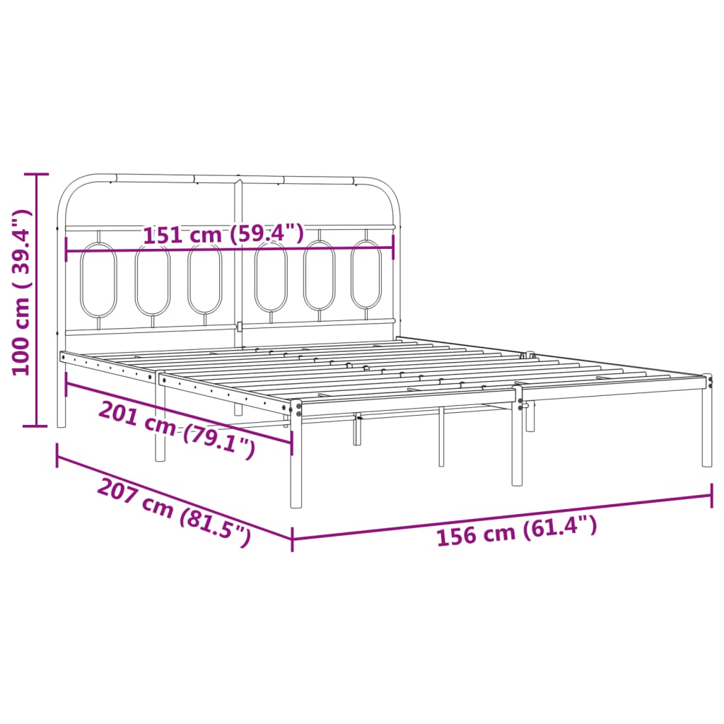 vidaXL Metal Bed Frame without Mattress with Headboard Black 150x200cm