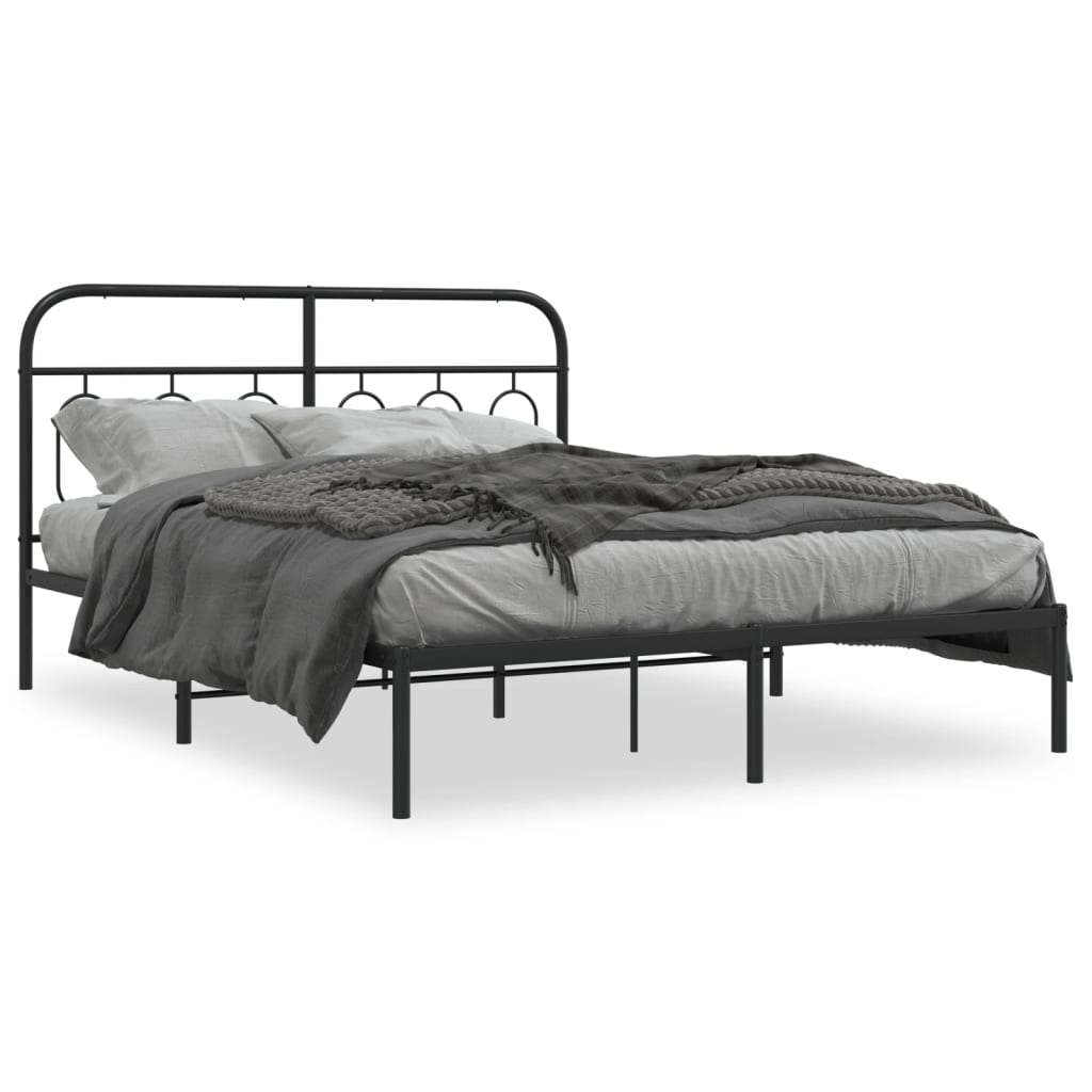 vidaXL Metal Bed Frame without Mattress with Headboard Black 150x200cm