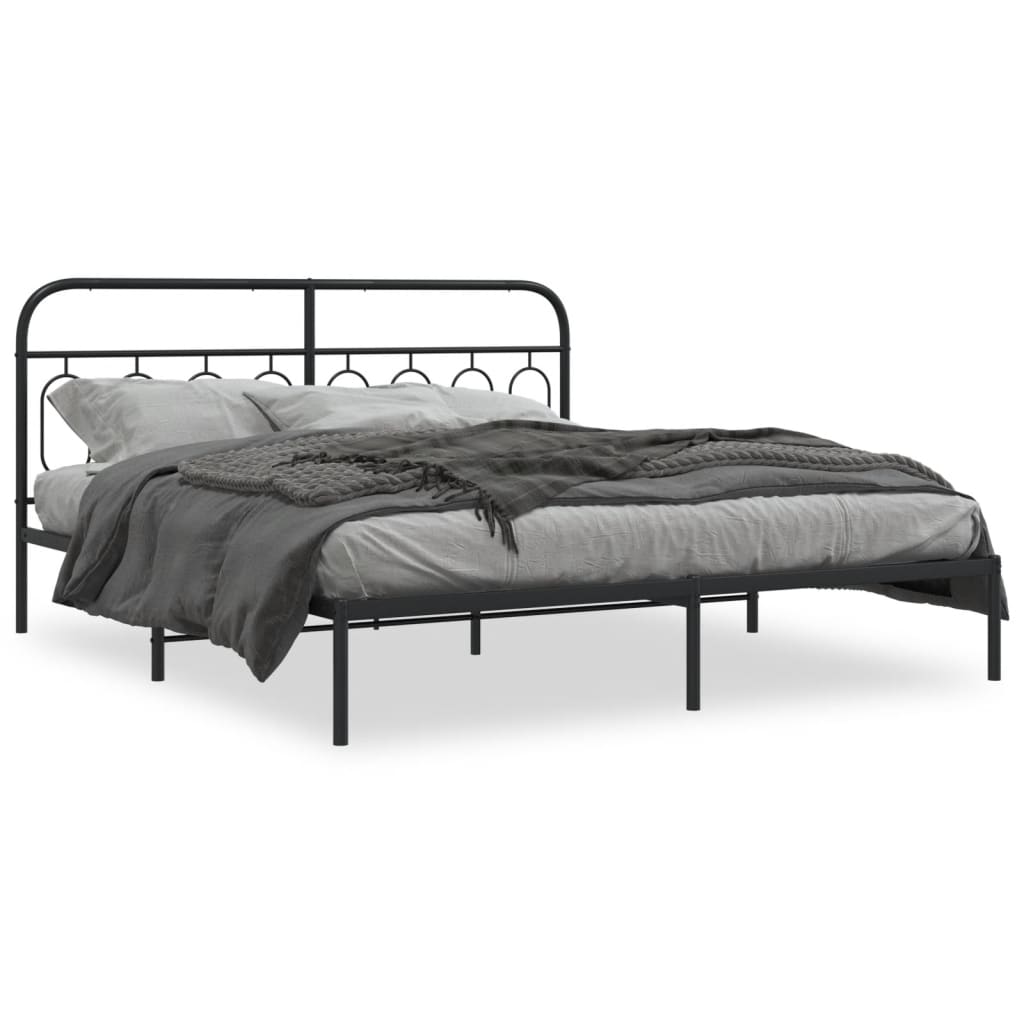 vidaXL Metal Bed Frame without Mattress with Headboard Black 183x213cm