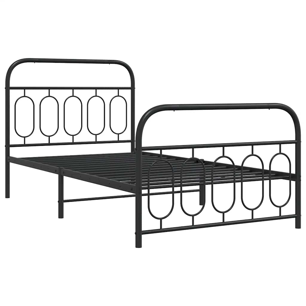 Metal Bed Frame without Mattress with Footboard Black 100x190cm