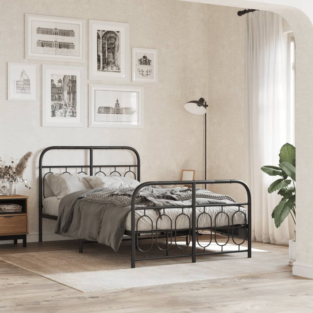 vidaXL Metal Bed Frame without Mattress with Footboard Black 120x200cm