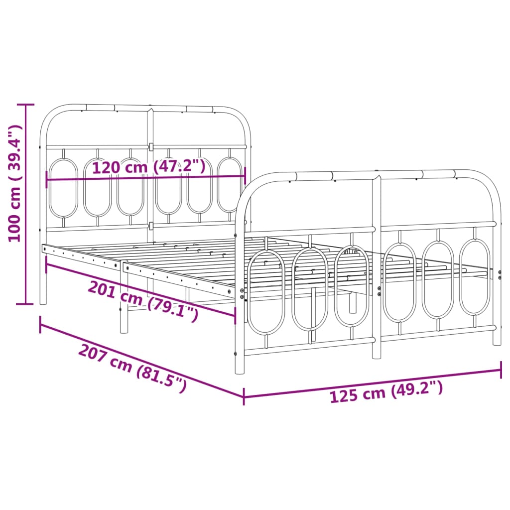 vidaXL Metal Bed Frame without Mattress with Footboard Black 120x200cm