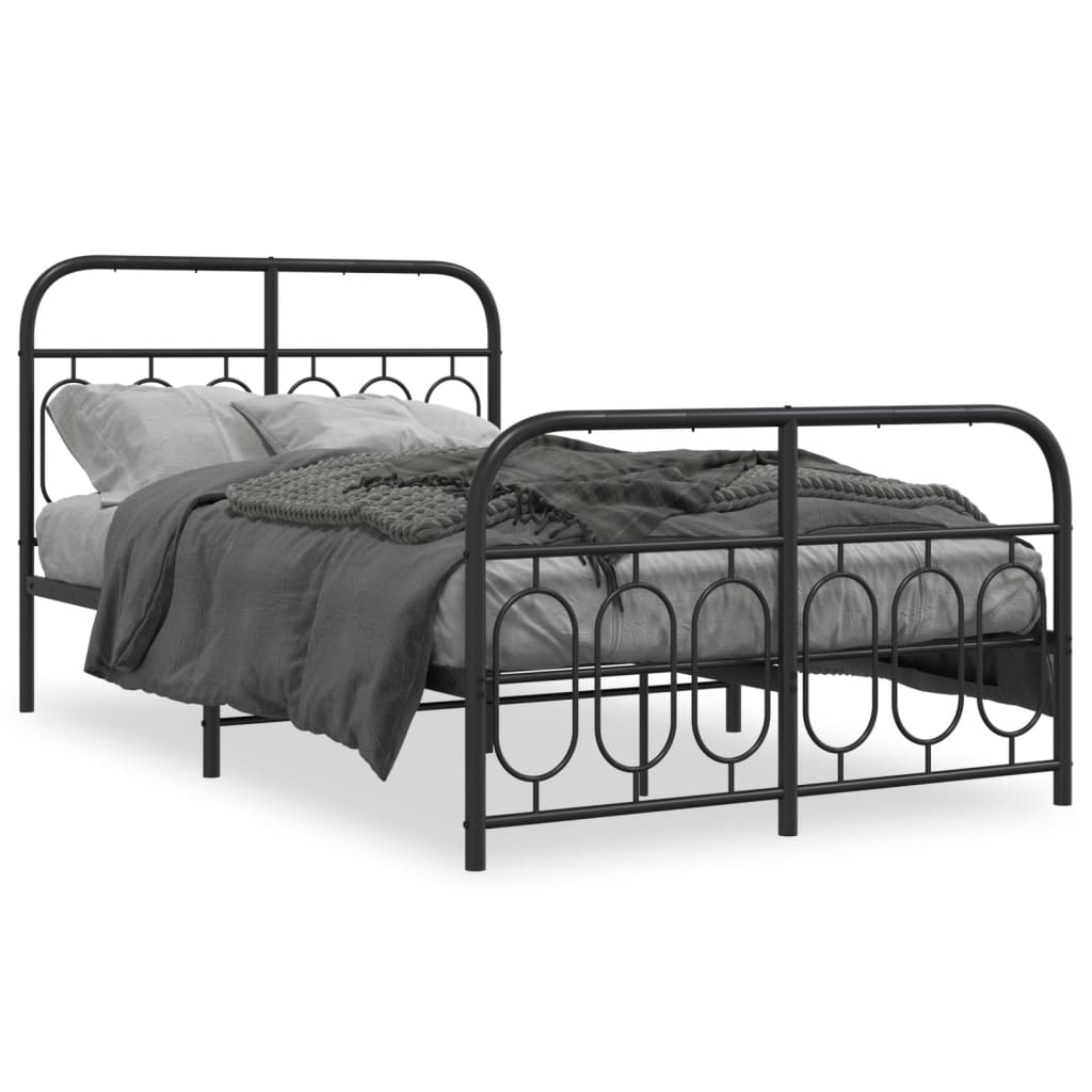 vidaXL Metal Bed Frame without Mattress with Footboard Black 120x200cm