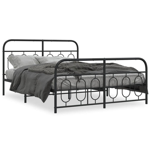 vidaXL Metal Bed Frame without Mattress with Footboard Black 135x190cm