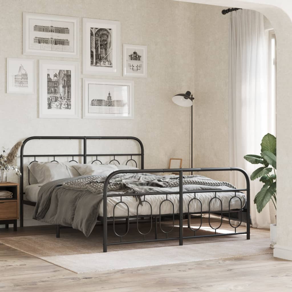 vidaXL Metal Bed Frame without Mattress with Footboard Black 140x190cm