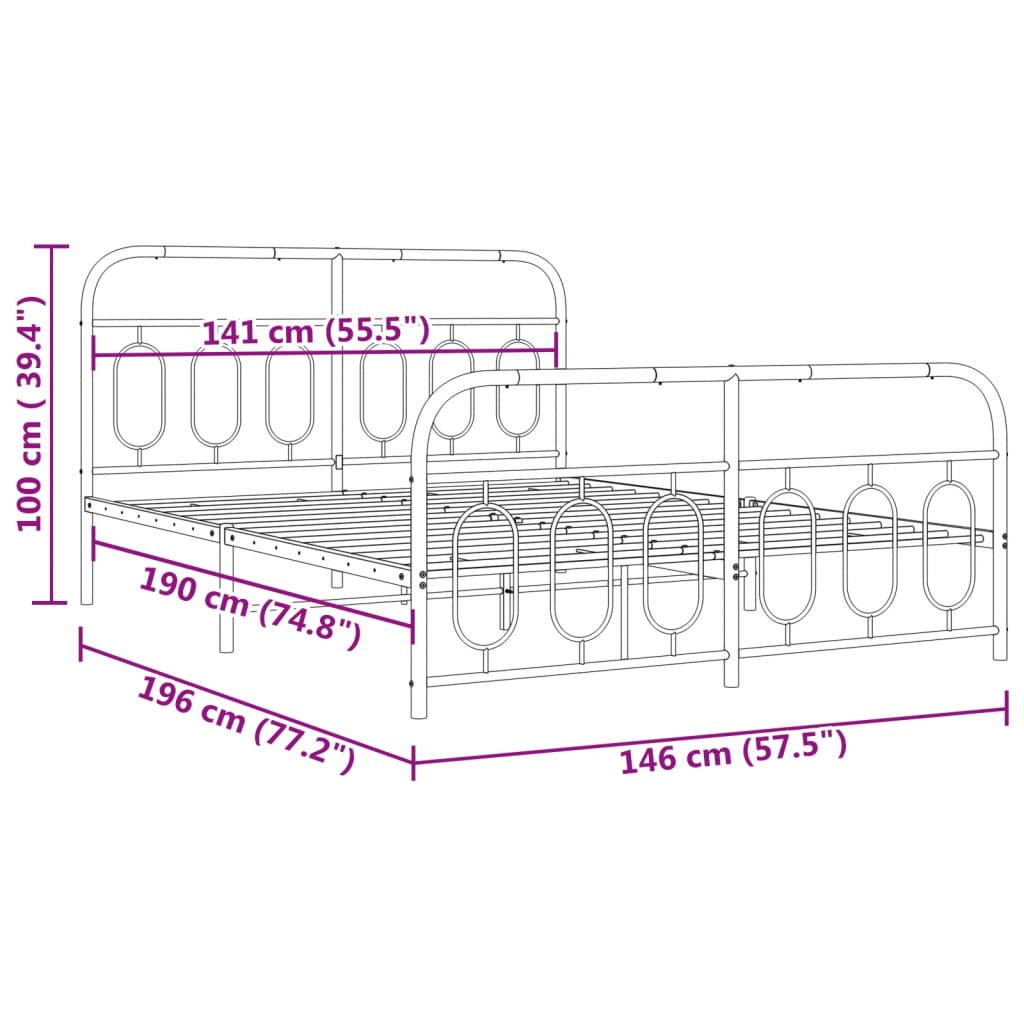 vidaXL Metal Bed Frame without Mattress with Footboard Black 140x190cm