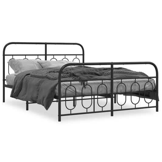 vidaXL Metal Bed Frame without Mattress with Footboard Black 140x190cm