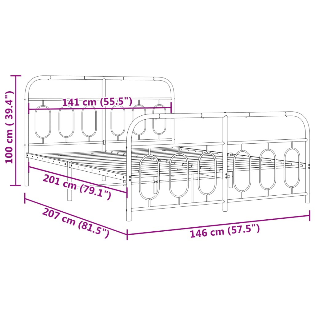 vidaXL Metal Bed Frame without Mattress with Footboard Black 140x200cm