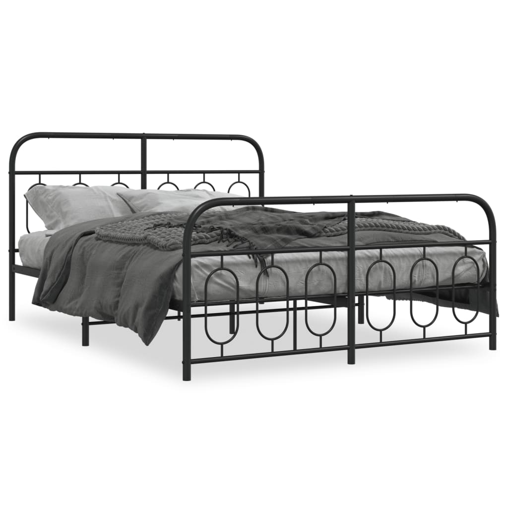 vidaXL Metal Bed Frame without Mattress with Footboard Black 150x200cm