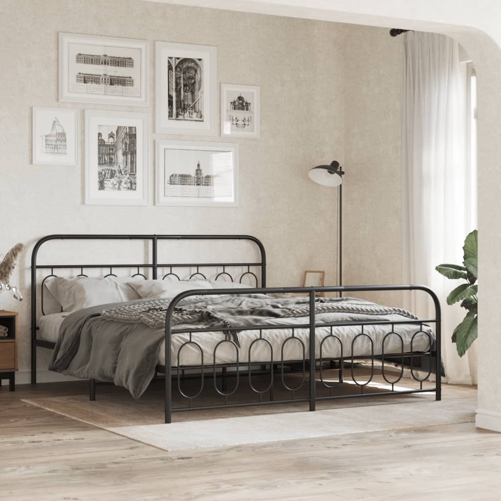 vidaXL Metal Bed Frame without Mattress with Footboard Black 160x200cm