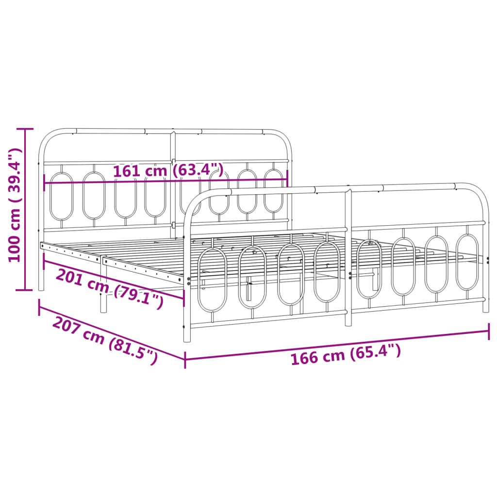 vidaXL Metal Bed Frame without Mattress with Footboard Black 160x200cm