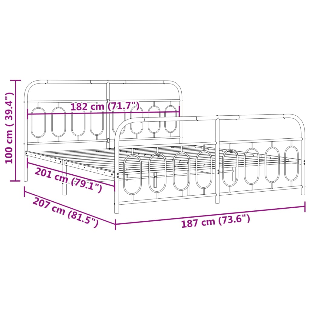 vidaXL Metal Bed Frame without Mattress with Footboard Black 180x200cm