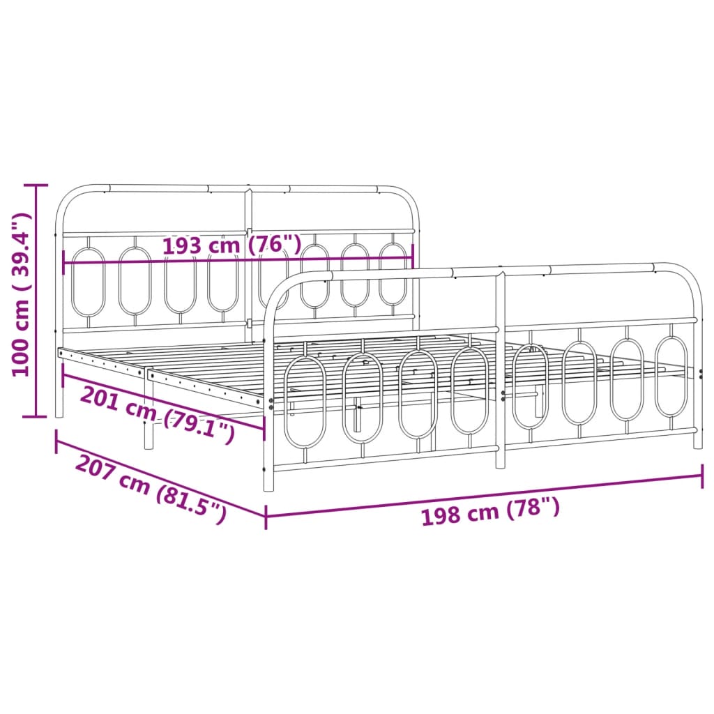 vidaXL Metal Bed Frame without Mattress with Footboard Black 193x203cm