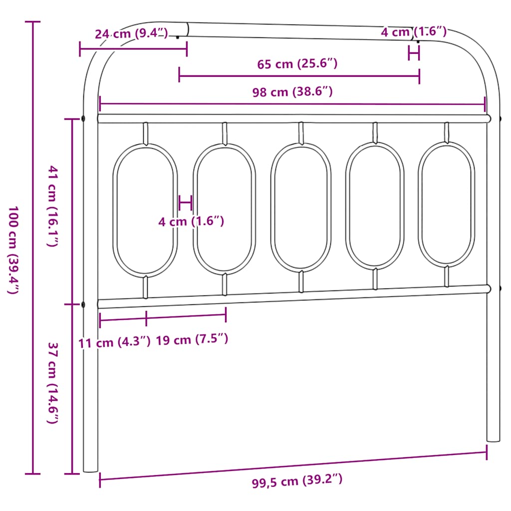 Metal Replace Headboard Black 100 cm