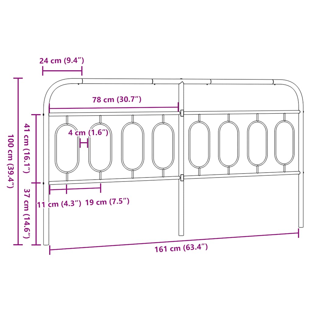 Metal Replace Headboard Black 160 cm