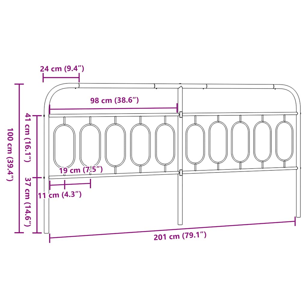 Metal Replace Headboard Black 200 cm