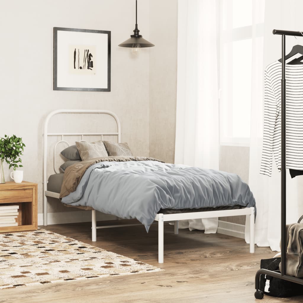 vidaXL Metal Bed Frame without Mattress with Headboard White 75x190cm