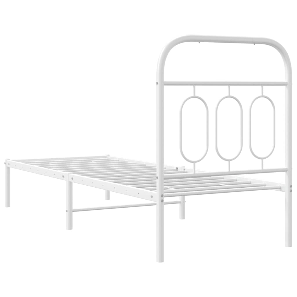 vidaXL Metal Bed Frame without Mattress with Headboard White 75x190cm