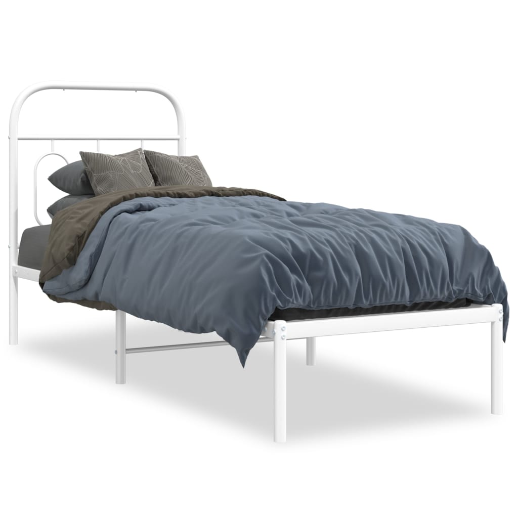 vidaXL Metal Bed Frame without Mattress with Headboard White 75x190cm