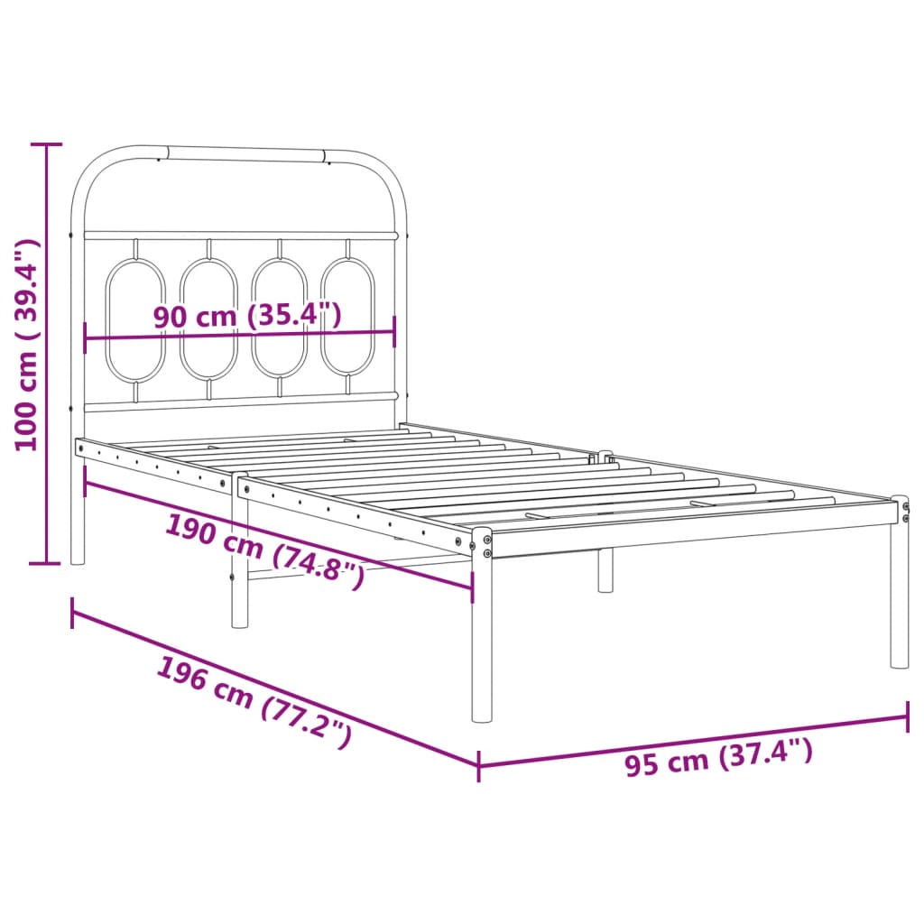 vidaXL Metal Bed Frame without Mattress with Headboard White 90x190cm