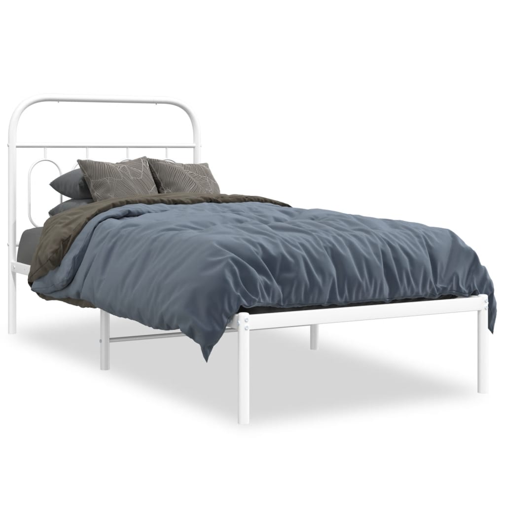 vidaXL Metal Bed Frame without Mattress with Headboard White 90x200cm