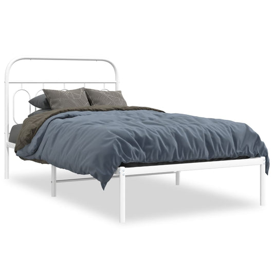 vidaXL Metal Bed Frame without Mattress with Headboard White 100x200cm