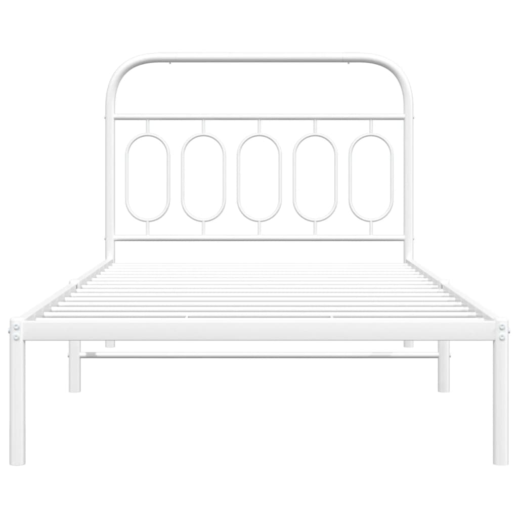 Metal Bed Frame without Mattress with Headboard White 107x203cm