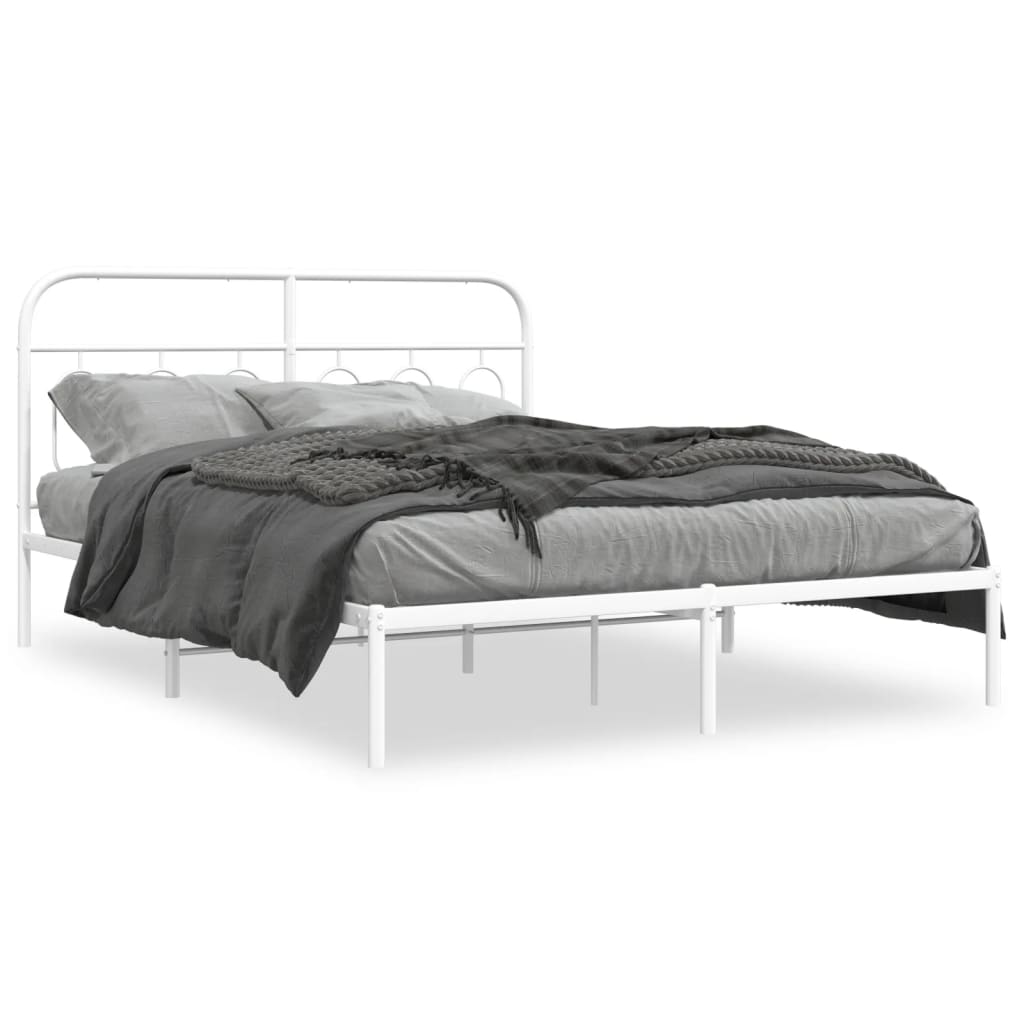 Metal Bed Frame without Mattress with Headboard White 135x190cm