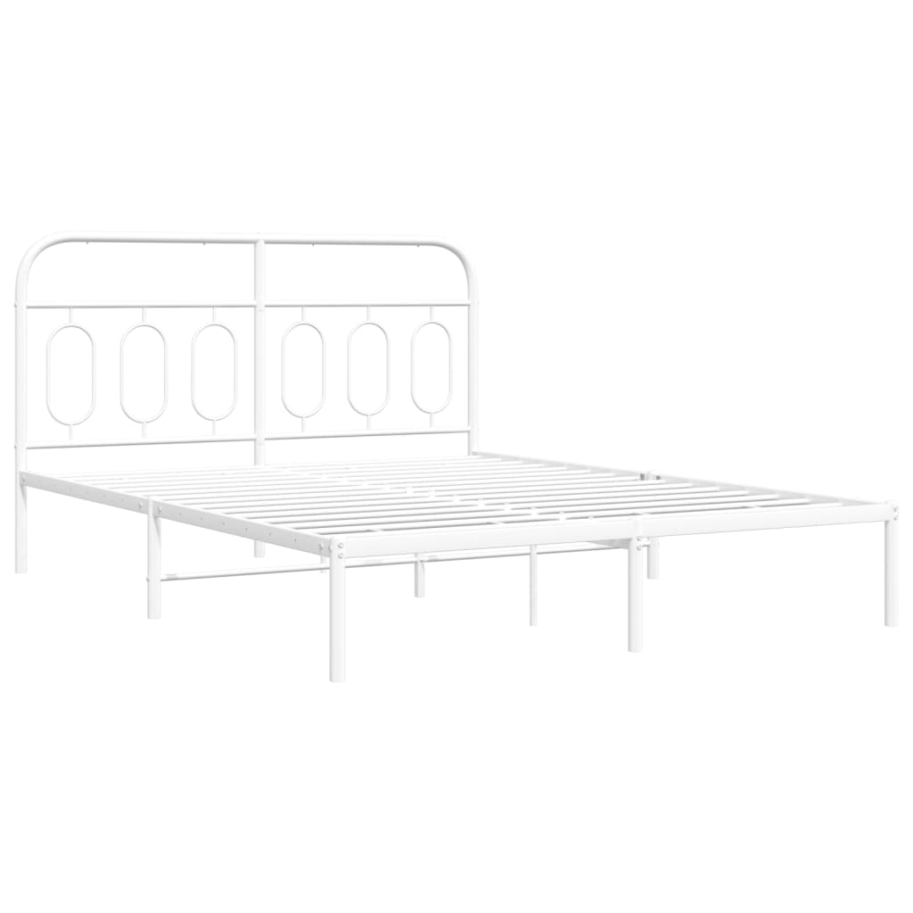 Metal Bed Frame without Mattress with Headboard White 135x190cm