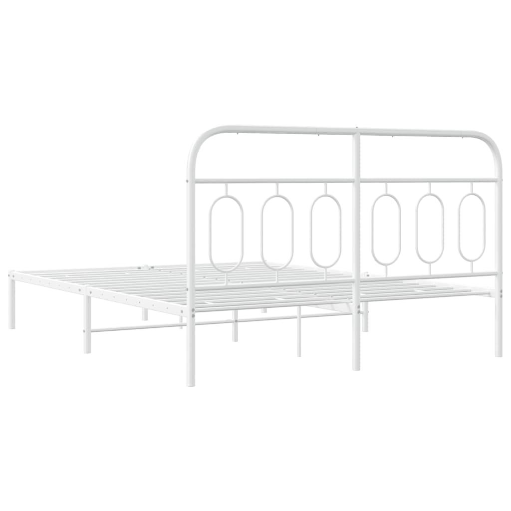 Metal Bed Frame without Mattress with Headboard White 135x190cm