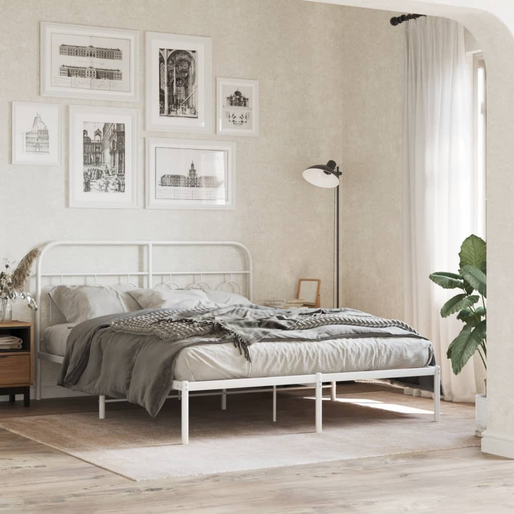 Metal Bed Frame without Mattress with Headboard White 135x190cm