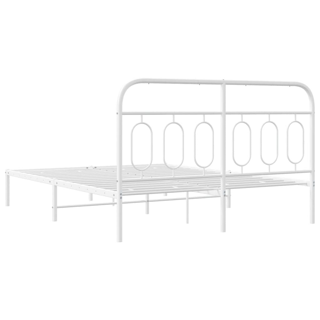 vidaXL Metal Bed Frame without Mattress with Headboard White 150x200cm