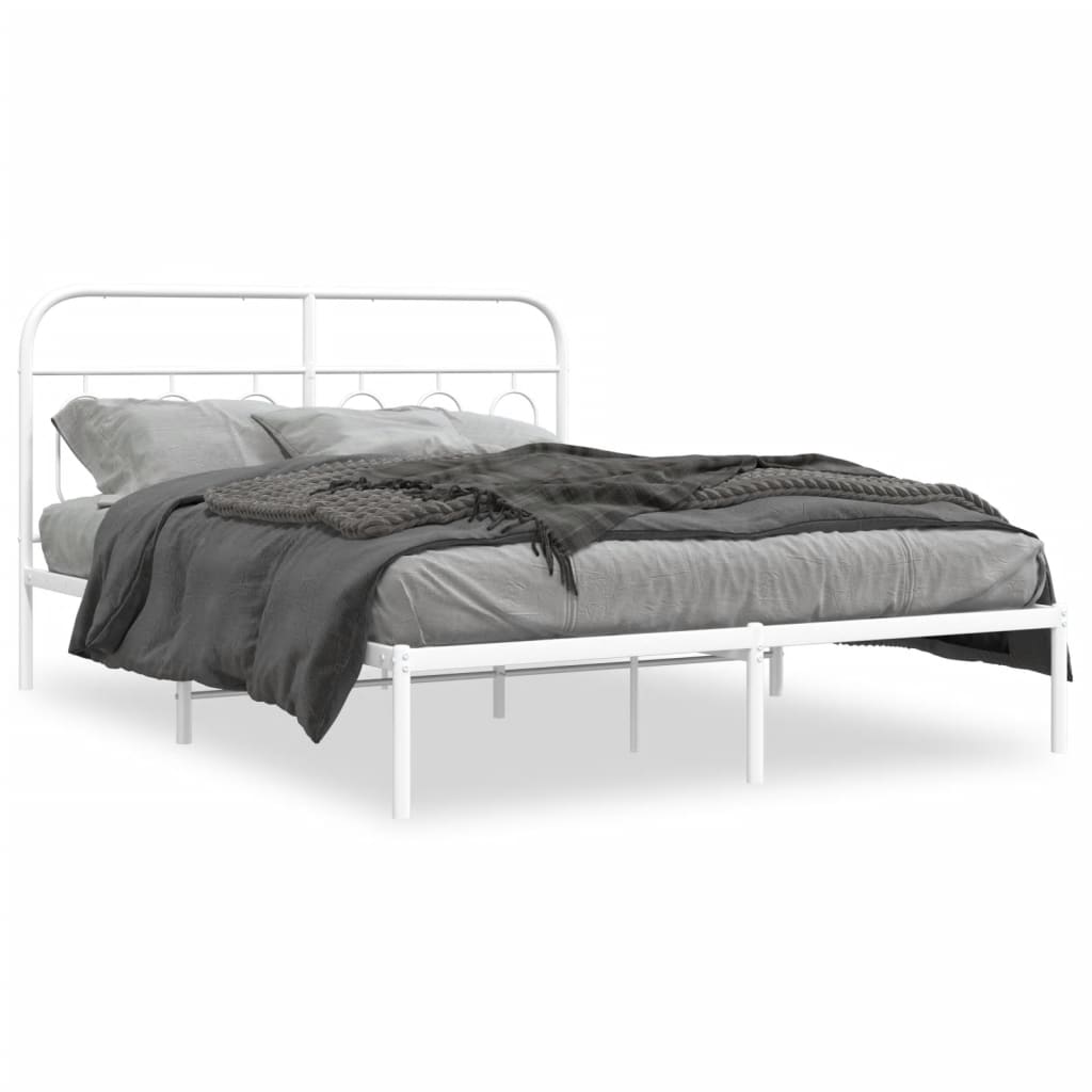 vidaXL Metal Bed Frame without Mattress with Headboard White 150x200cm