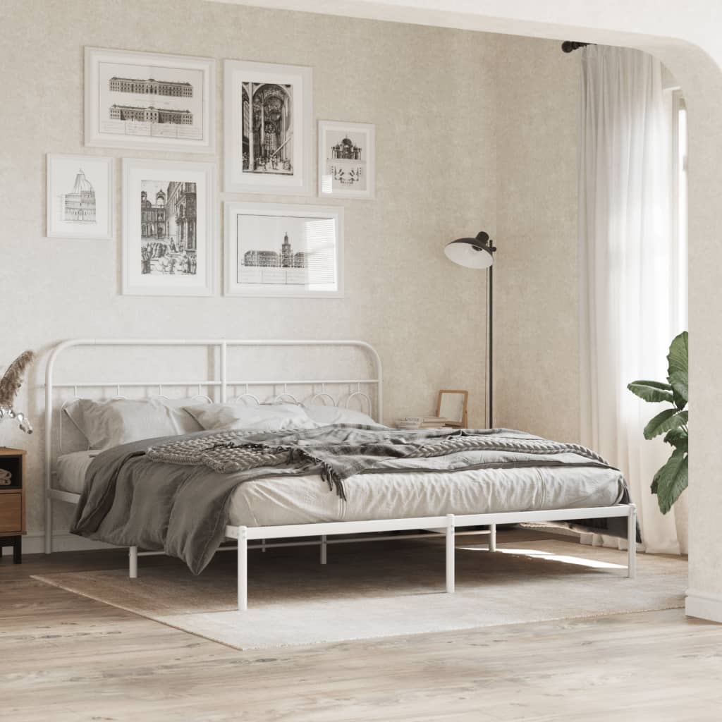 vidaXL Metal Bed Frame without Mattress with Headboard White 160x200cm