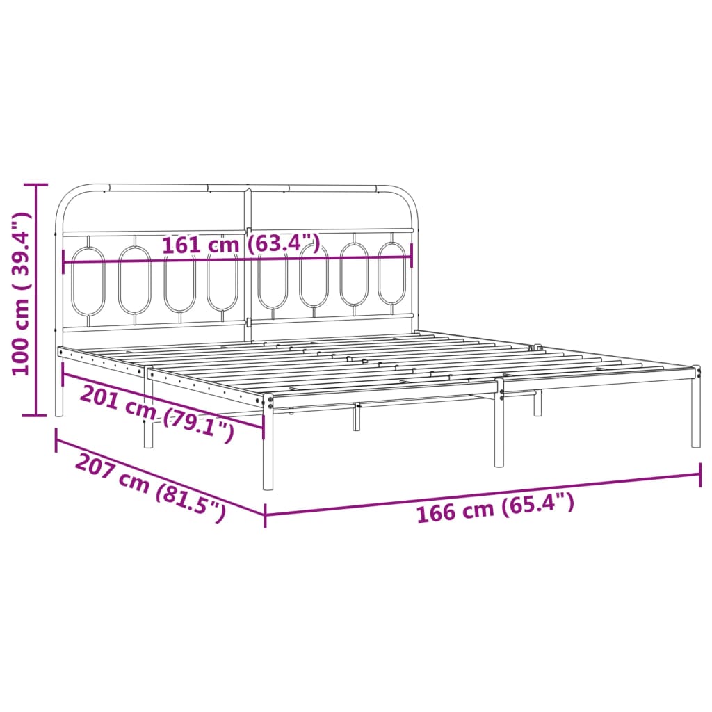 vidaXL Metal Bed Frame without Mattress with Headboard White 160x200cm