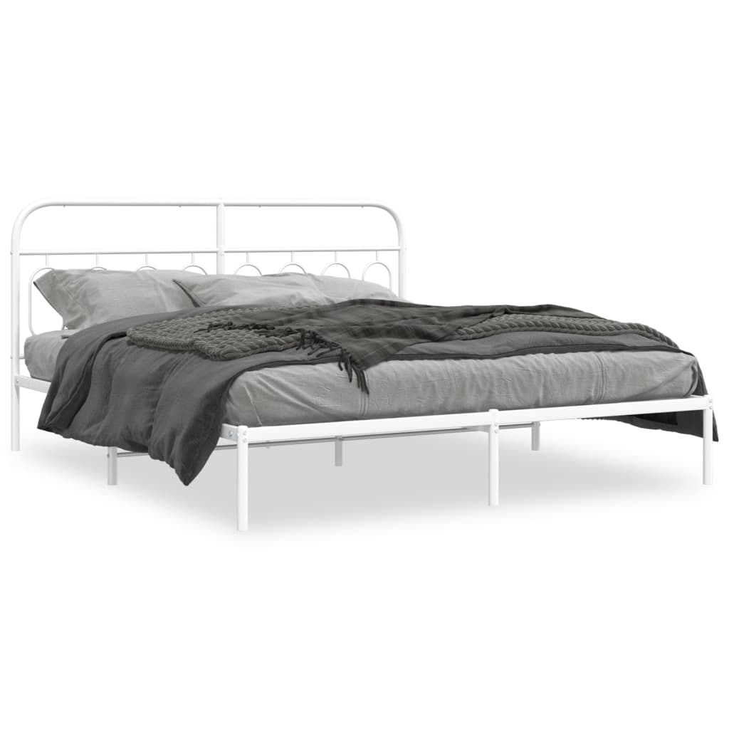 vidaXL Metal Bed Frame without Mattress with Headboard White 160x200cm