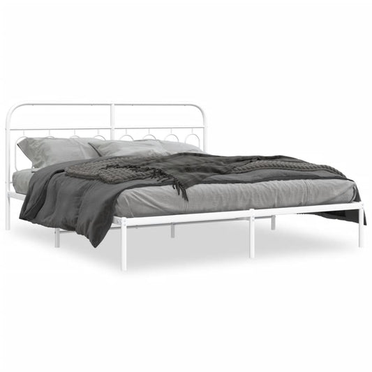 vidaXL Metal Bed Frame without Mattress with Headboard White 180x200cm