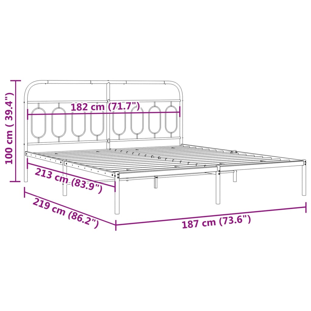 vidaXL Metal Bed Frame without Mattress with Headboard White 183x213cm