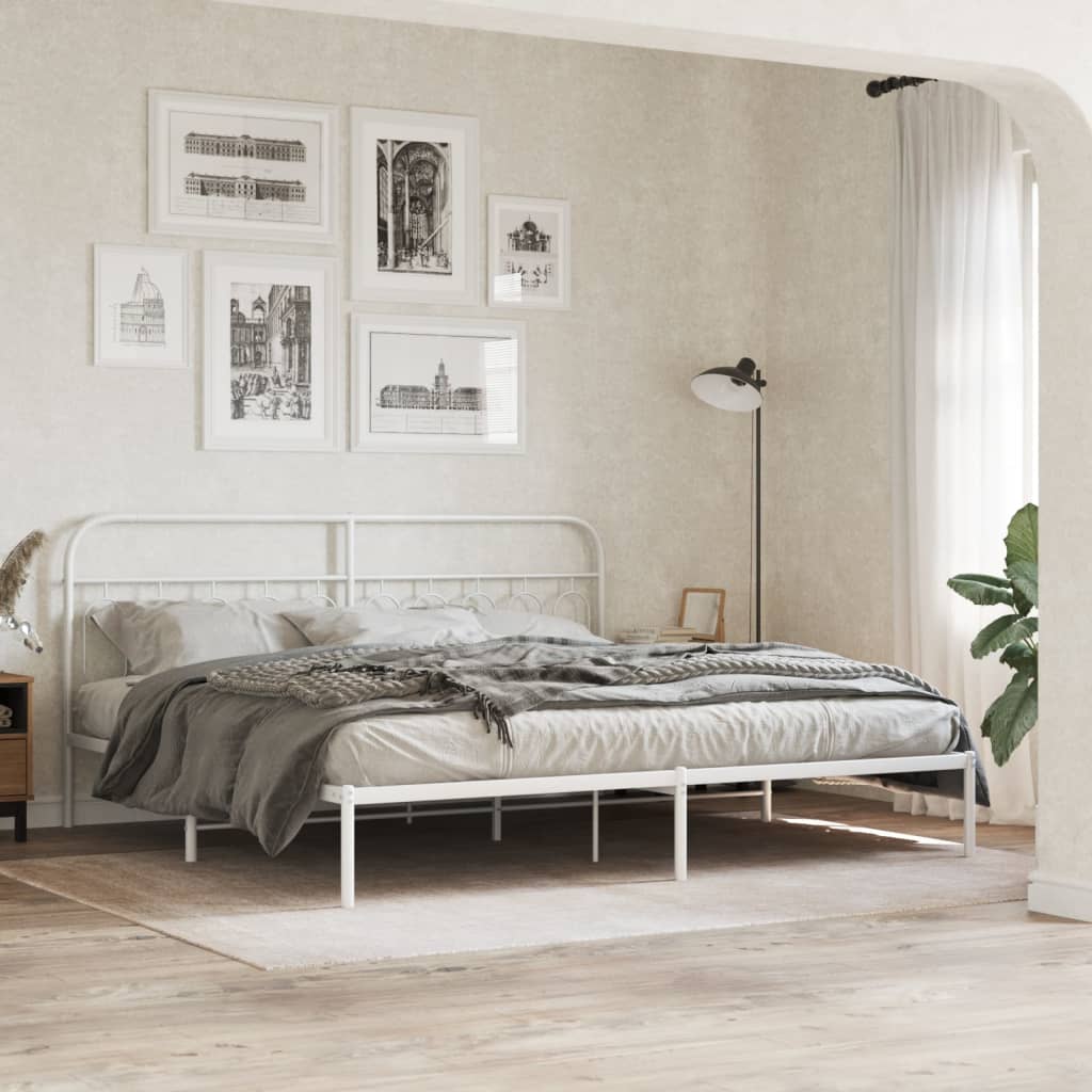 vidaXL Metal Bed Frame without Mattress with Headboard White 200x200cm