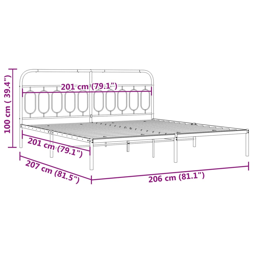 vidaXL Metal Bed Frame without Mattress with Headboard White 200x200cm