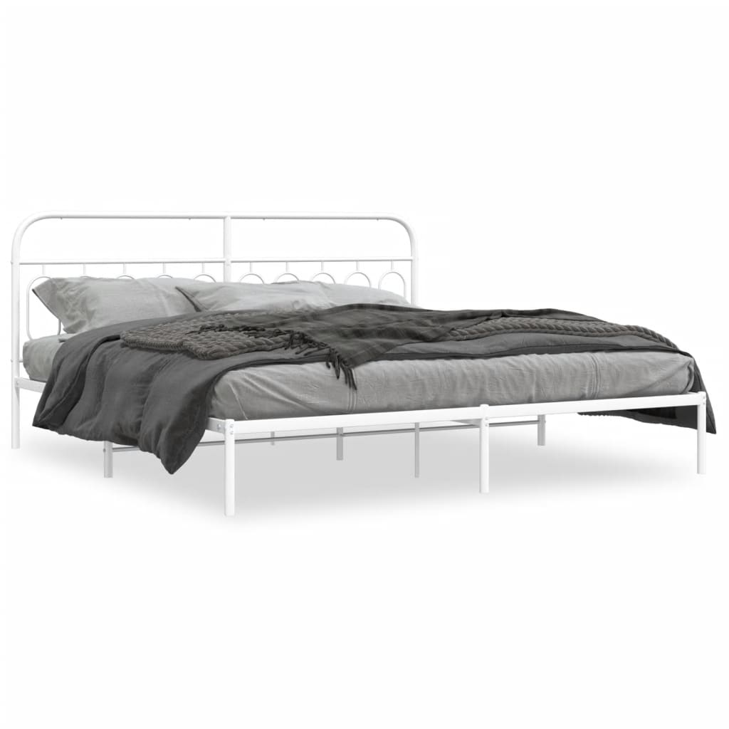 vidaXL Metal Bed Frame without Mattress with Headboard White 200x200cm