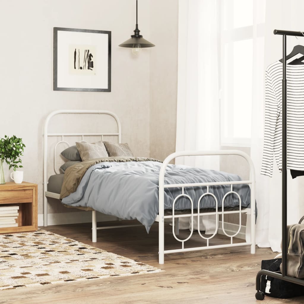 vidaXL Metal Bed Frame without Mattress with Footboard White 75x190cm