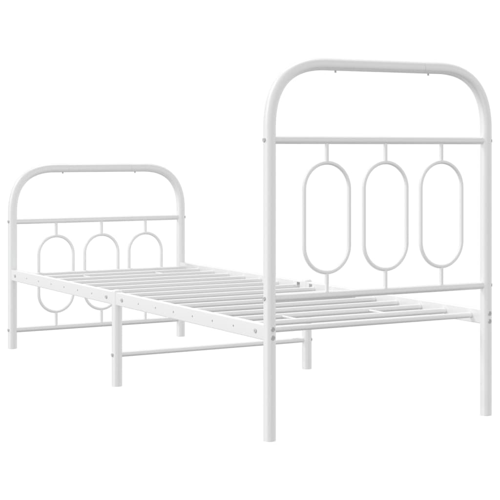 vidaXL Metal Bed Frame without Mattress with Footboard White 75x190cm