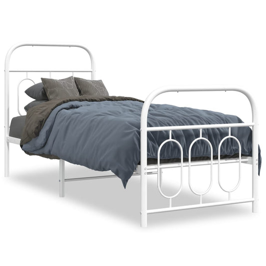 vidaXL Metal Bed Frame without Mattress with Footboard White 75x190cm