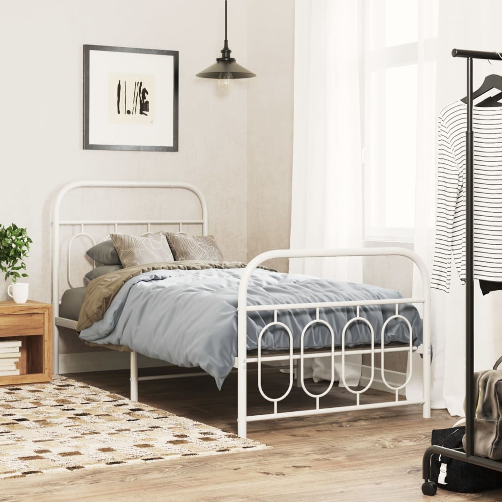 Metal Bed Frame without Mattress with Footboard White 90x200cm